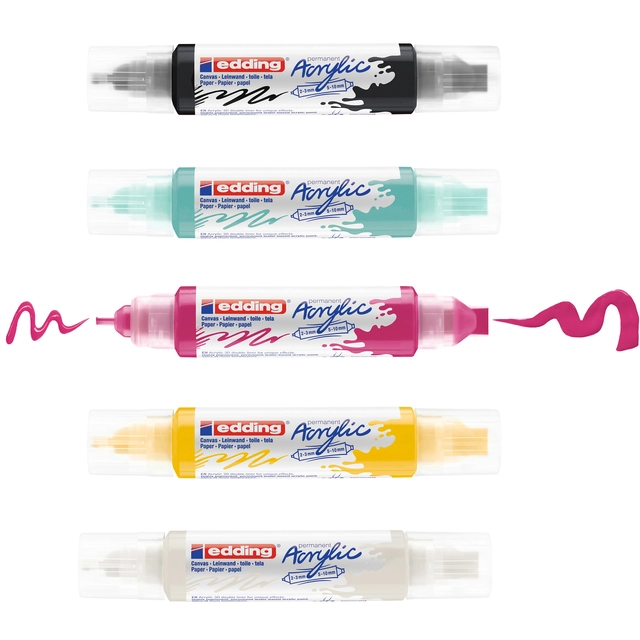 Een Acrylmarker edding e-5400 3D double liner medium basis assorti set à 5 stuks koop je bij VHK Kantoorartikelen