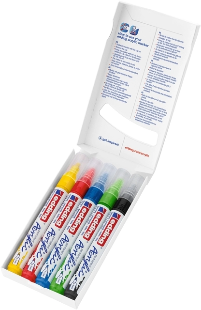 Een Acrylmarker edding e-5100 medium basis assorti set à 5 stuks koop je bij VHK Kantoorartikelen