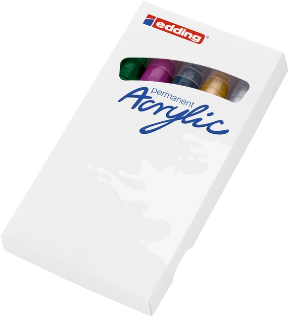 Een Acrylmarker edding e-5100 medium metallic assorti set à 5 stuks koop je bij VHK Kantoorartikelen