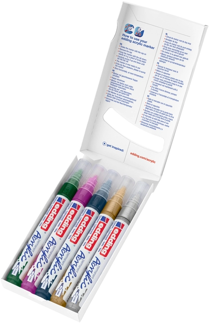 Een Acrylmarker edding e-5100 medium metallic assorti set à 5 stuks koop je bij VHK Kantoorartikelen