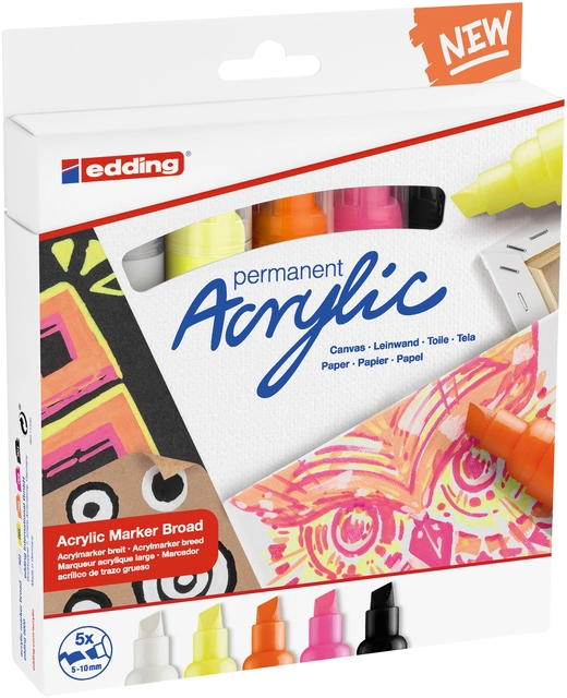 Een Acrylmarker edding e-5000 breed neon assorti set à 5 stuks koop je bij VHK Kantoorartikelen