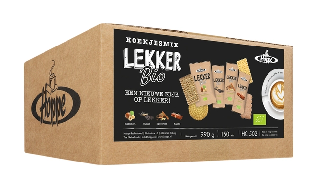 Een Koekjes Hoppe Lekker Bio koekjesmix 150 stuks koop je bij VHK Kantoorartikelen