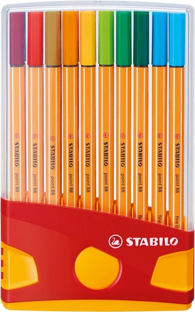 Een Fineliner STABILO point 88 ColorParade rollerset geel/rood fijn assorti etui à 20 stuks koop je bij VHK Kantoorartikelen