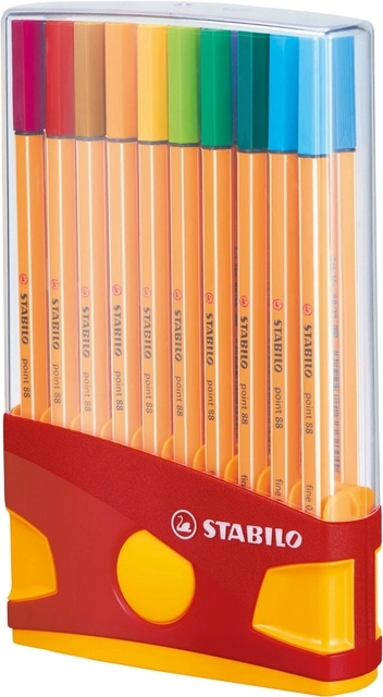 Een Fineliner STABILO point 88 ColorParade rollerset geel/rood fijn assorti etui à 20 stuks koop je bij VHK Kantoorartikelen