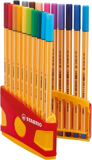 Een Fineliner STABILO point 88 ColorParade rollerset geel/rood fijn assorti etui à 20 stuks koop je bij VHK Kantoorartikelen