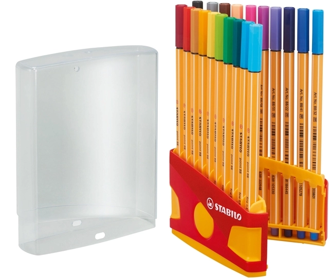 Een Fineliner STABILO point 88 ColorParade rollerset geel/rood fijn assorti etui à 20 stuks koop je bij VHK Kantoorartikelen