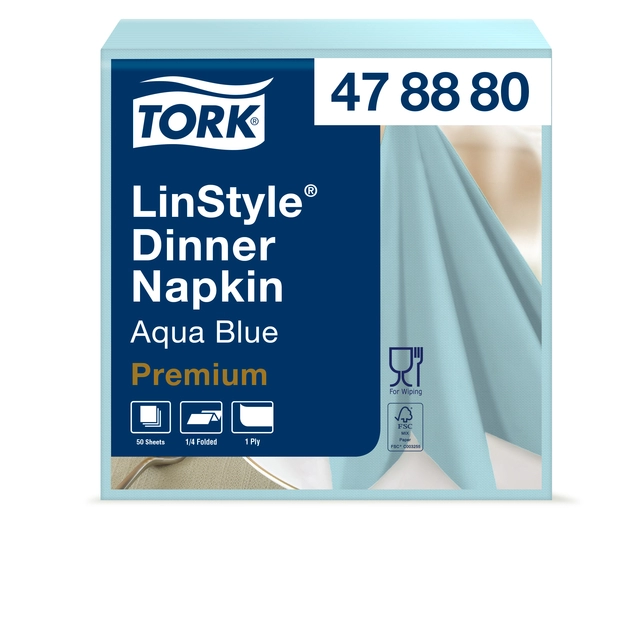 Een Dinnerservetten Tork LinStyle® 1/4-vouw 1-laags 50 stuks aquablauw 478880 koop je bij Hoekmankantoorartikelen.nl