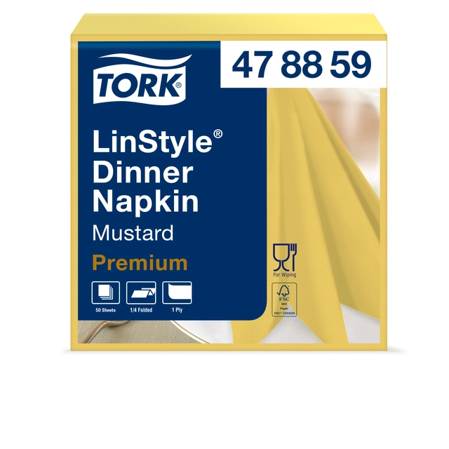 Een Dinnerservetten Tork LinStyle® 1/4-vouw 1-laags 50 stuks mosterdgeel 478882 koop je bij Hoekmankantoorartikelen.nl