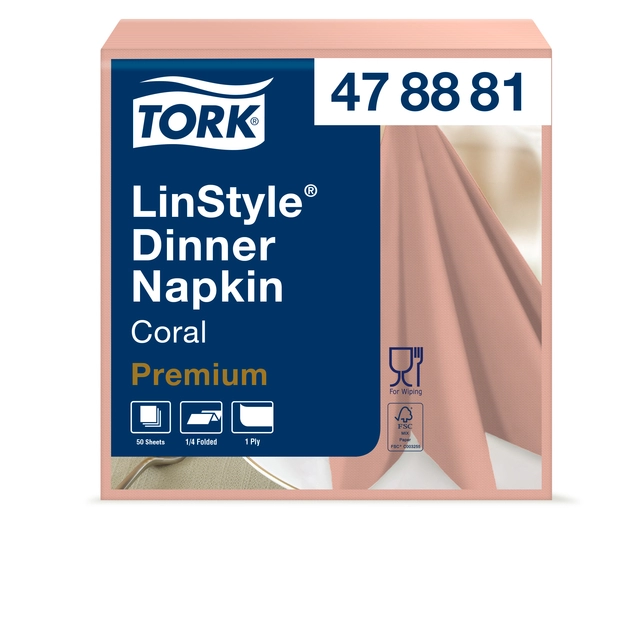 Een Dinnerservet Tork LinStyle® 1/4-vouw 1-laags 50 stuks koraalrood koop je bij Hoekmankantoorartikelen.nl