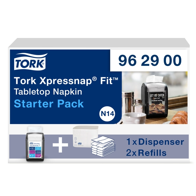 Een Startpakket Dispenser Tork Xpressnap Fit® Tabletop N14 zwart 962900 koop je bij VHK Kantoorartikelen