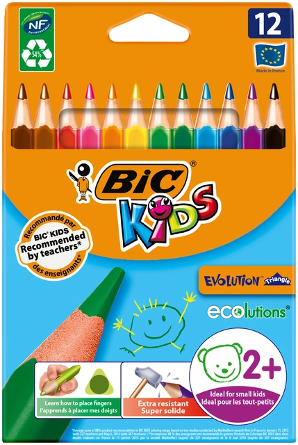 Een Kleurpotloden BicKids Evolution ecolutions triangle assorti etui à 12 stuk koop je bij VHK Kantoorartikelen