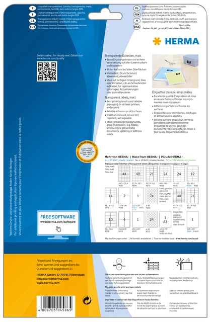Een Etiket HERMA 4586 97x42.3mm weerbestendig transparant mat 120stuks koop je bij VHK Kantoorartikelen