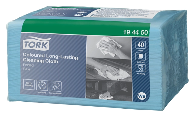 Een Reinigingsdoek Tork Long Lasting W8 multifunctioneel gevouwen 40 stuks blauw 194450 koop je bij Hoekmankantoorartikelen.nl