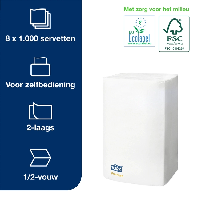 Een Servetten Tork Expressnap N4 extra zacht premium 1/2 vouw 2-laags 1000 stuks wit 15850 koop je bij Hoekmankantoorartikelen.nl