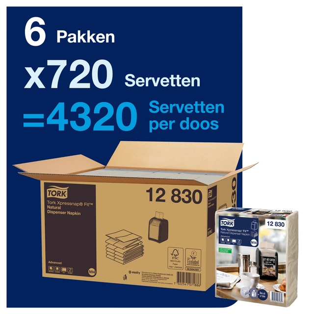 Een Servetten Tork Xpressnap Fit ® N14 2-laags 720 stuks naturel 12830 koop je bij Hoekmankantoorartikelen.nl