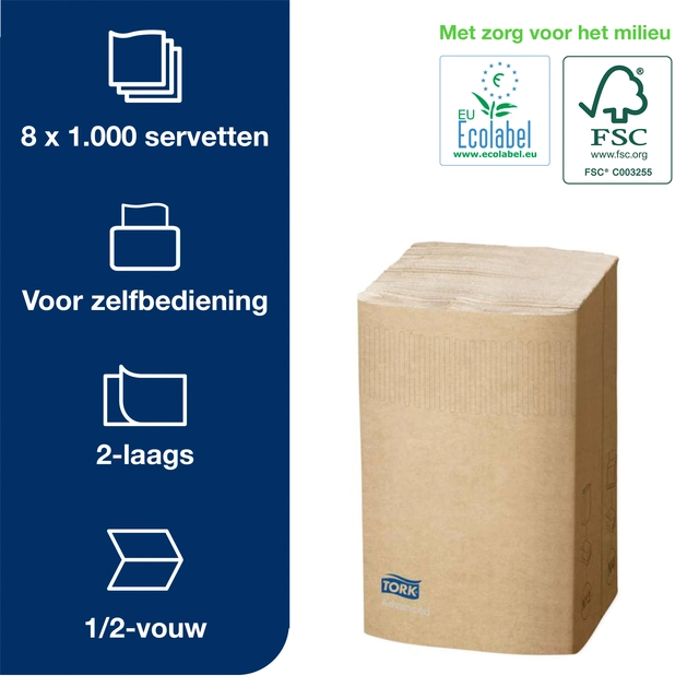 Een Servetten Tork Xpressnap® 1/2 vouw 2-laags 1000 stuks naturel 12880 koop je bij Hoekmankantoorartikelen.nl