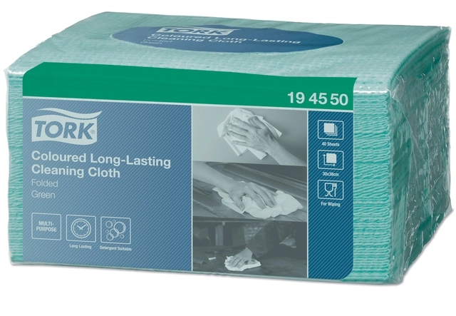 Een Reinigingsdoek Tork Long lasting W8 multifunctioneel 40 stuks groen 194550 koop je bij Hoekmankantoorartikelen.nl