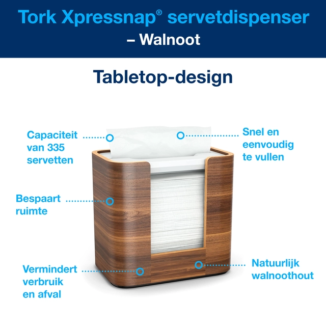 Een Servetdispenser Tork Xpressnap® tabletop N4 compact image walnoot 273002 koop je bij VHK Kantoorartikelen