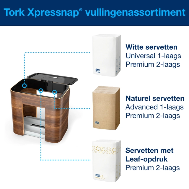 Een Servetdispenser Tork Xpressnap® tabletop N4 compact image walnoot 273002 koop je bij VHK Kantoorartikelen