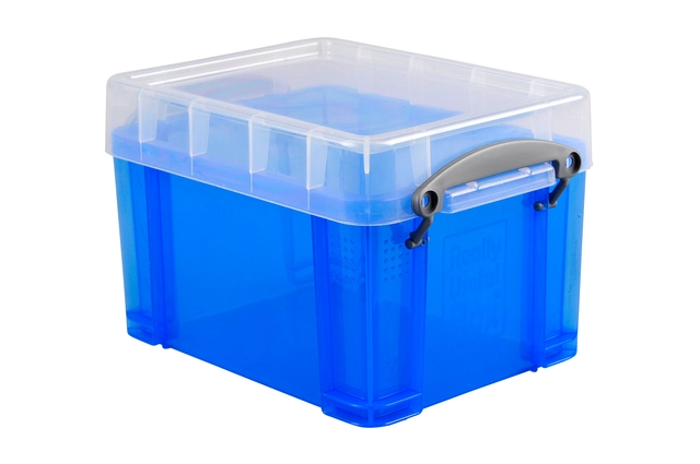 Een Opbergbox Really Useful 3 liter 245x180x160mm transparant blauw koop je bij VHK Kantoorartikelen