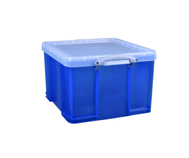 Een Opbergbox Really Useful 42 liter 520x440x310mm transparant blauw koop je bij VHK Kantoorartikelen