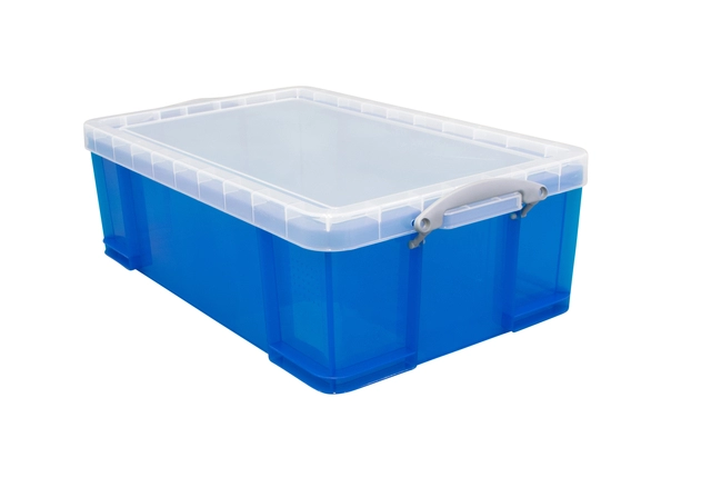 Een Opbergbox Really Useful 50 liter 710x440x230mm transparant blauw koop je bij VHK Kantoorartikelen