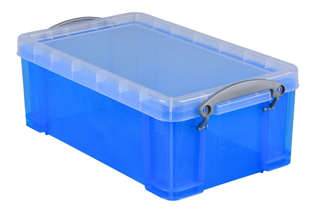 Een Opbergbox Really Useful 5 liter 340x200x125mm transparant blauw koop je bij VHK Kantoorartikelen