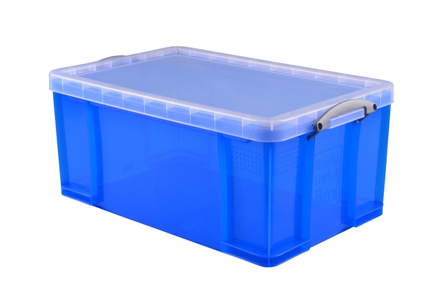 Een Opbergbox Really Useful 64 liter 710x440x310mm transparant blauw koop je bij VHK Kantoorartikelen