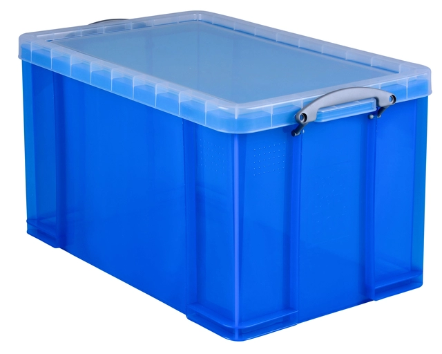 Een Opbergbox Really Useful 84 liter 710x440x380mm transparant blauw koop je bij VHK Kantoorartikelen