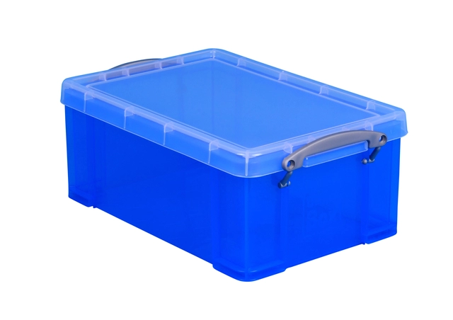 Een Opbergbox Really Useful 9 liter 395x210x140mm transparant blauw koop je bij VHK Kantoorartikelen