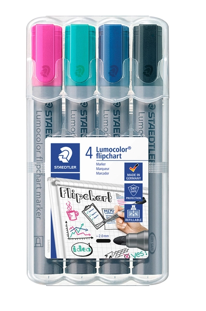 Een Viltstift Staedtler 356 voor flipover rond 2mm set à 4 stuks assorti koop je bij VHK Kantoorartikelen