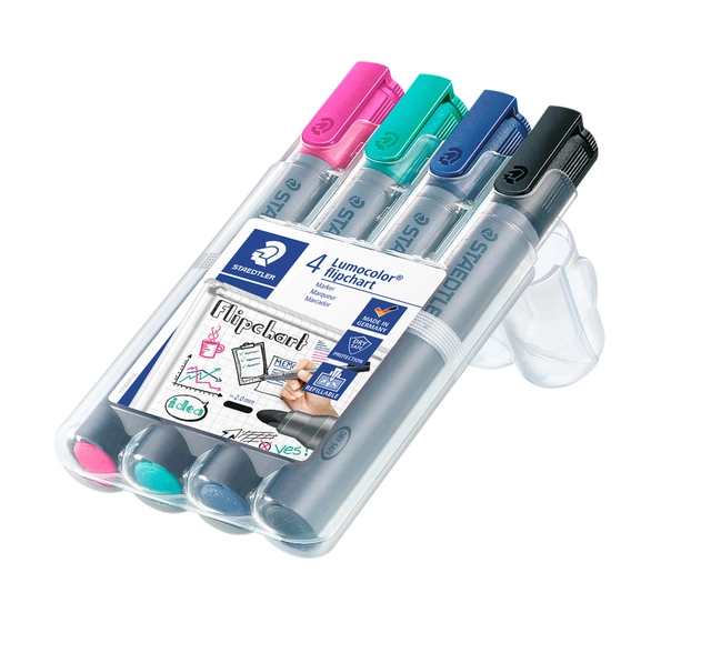 Een Viltstift Staedtler 356 voor flipover rond 2mm set à 4 stuks assorti koop je bij VHK Kantoorartikelen