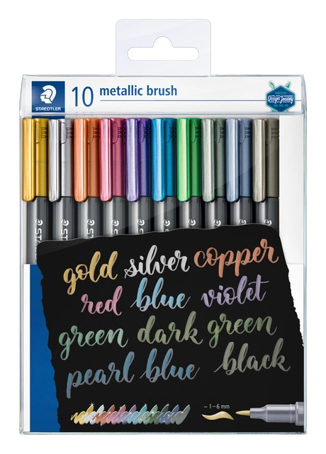 Een Brushpen Staedtler metallic etui à 10 kleuren koop je bij VHK Kantoorartikelen