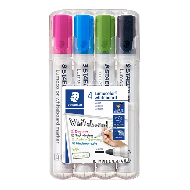 Een Viltstift Staedtler Lumocolor 351 whiteboard set à 4 stuks assorti koop je bij VHK Kantoorartikelen