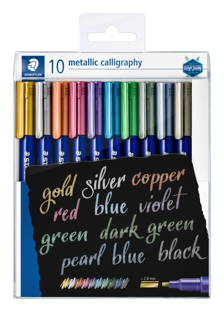 Een Kalligrafiepen Staedtler metallic etui à 10 kleuren koop je bij VHK Kantoorartikelen