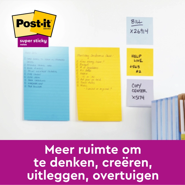 Een Memoblok Post-it 6445 Super Sticky 152x101mm assorti 3st koop je bij Hoekmankantoorartikelen.nl