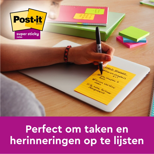 Een Memoblok Post-it 6445 Super Sticky 152x101mm assorti 3st koop je bij Hoekmankantoorartikelen.nl