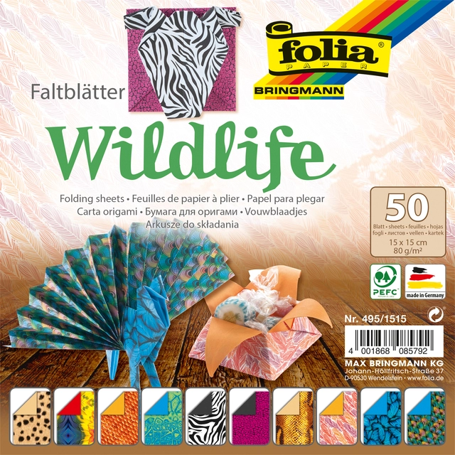 Een Vouwblaadjes Folia 80gr 15x15cm 50 vel 2-zijdig 10 wildlife designs koop je bij VHK Kantoorartikelen