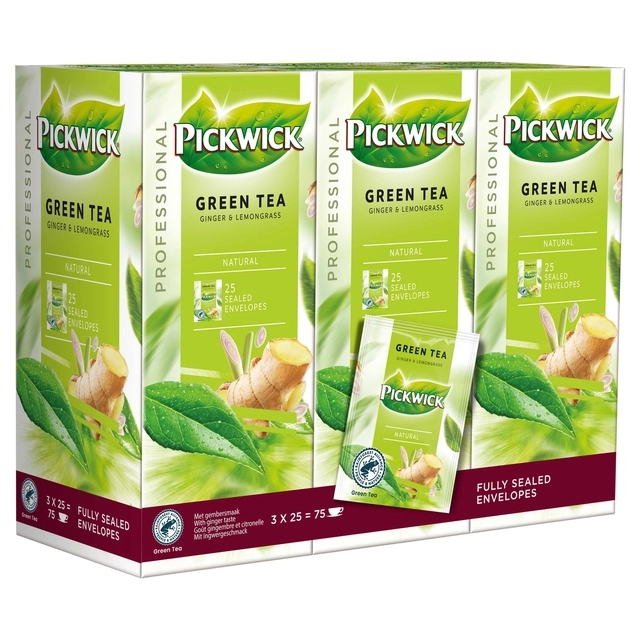 Een Thee Pickwick green ginger lemongrass 25x2gr koop je bij VHK Kantoorartikelen