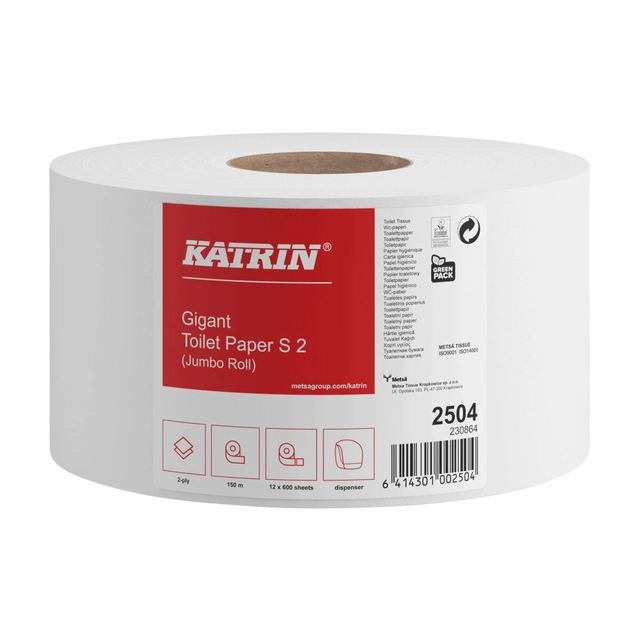 Een Toiletpapier Katrin Gigant S2 2-laags 600vel wit koop je bij VHK Kantoorartikelen