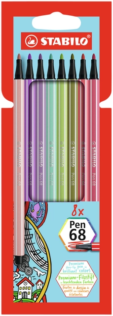 Een Viltstift STABILO Pen 68/8 medium assorti etui à 8 stuks koop je bij VHK Kantoorartikelen