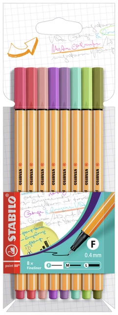 Een Fineliner STABILO point 88/8 fijn assorti etui à 8 stuks koop je bij VHK Kantoorartikelen