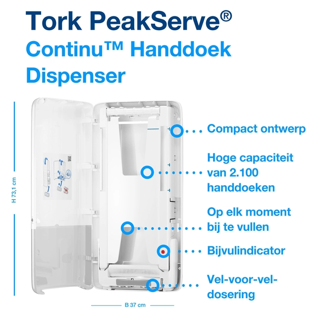 Een Handdoekdispenser Tork PeakServe® Continu™ H5 Elevation wit 552500 koop je bij VHK Kantoorartikelen