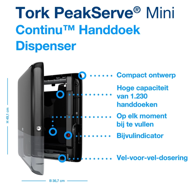 Een Handdoekdispenser Tork PeakServe® Mini Continu™ H5 Elevation zwart 552558 koop je bij VHK Kantoorartikelen