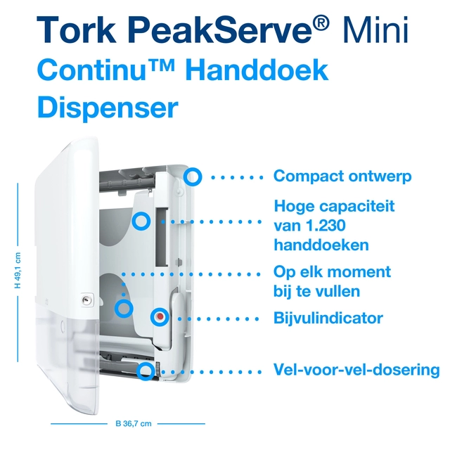 Een Handdoekdispenser Tork PeakServe® Mini Continu™ H5 Elevation wit 552550 koop je bij VHK Kantoorartikelen