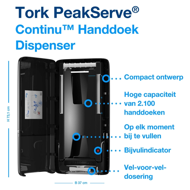 Een Handdoekdispenser Tork PeakServe® Continu™ H5 Elevation zwart 552508 koop je bij VHK Kantoorartikelen