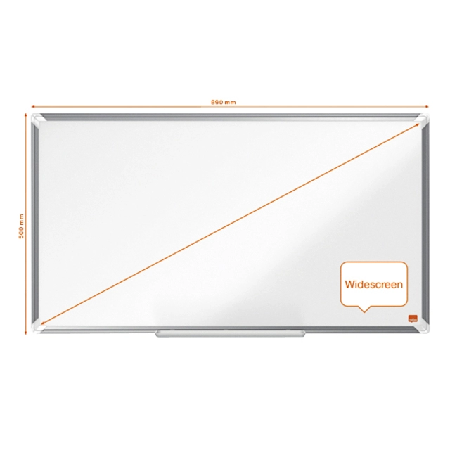 Een Whiteboard Nobo Premium Plus Widescreen 50x89cm emaille koop je bij VHK Kantoorartikelen