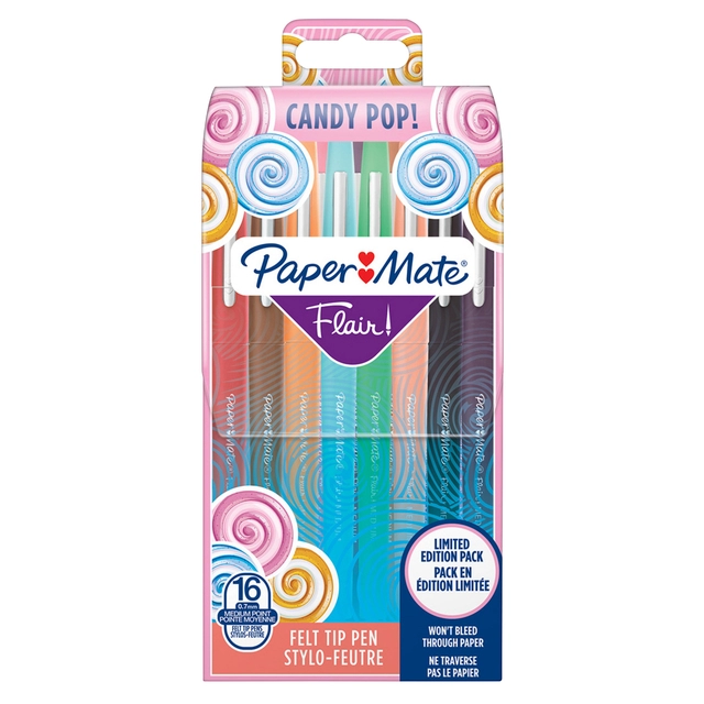 Een Fineliner Paper Mate Flair Candy Pop wallet à 16 kleuren koop je bij VHK Kantoorartikelen