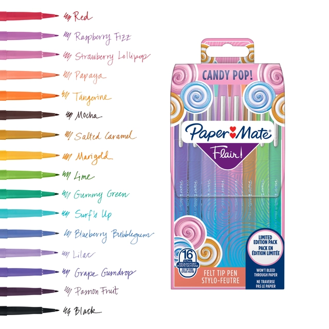 Een Fineliner Paper Mate Flair Candy Pop wallet à 16 kleuren koop je bij VHK Kantoorartikelen