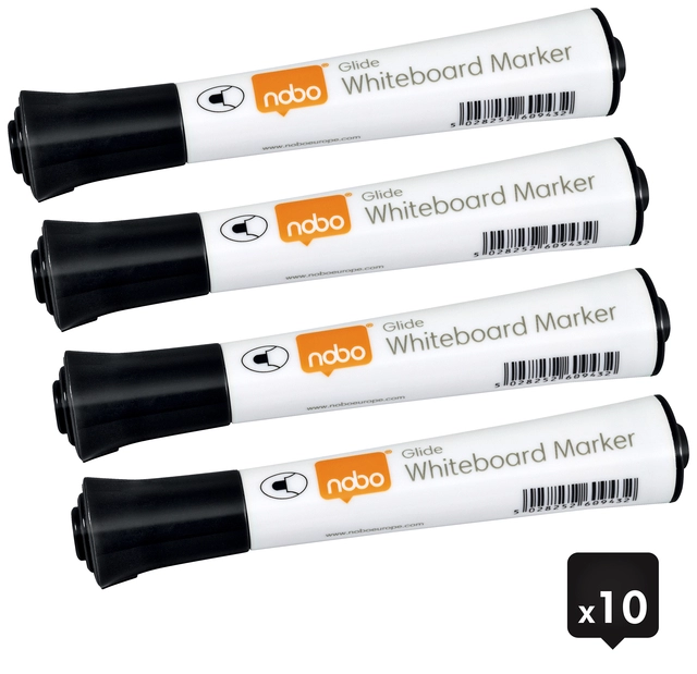 Een Viltstift Nobo whiteboard Glide rond zwart 2mm koop je bij VHK Kantoorartikelen